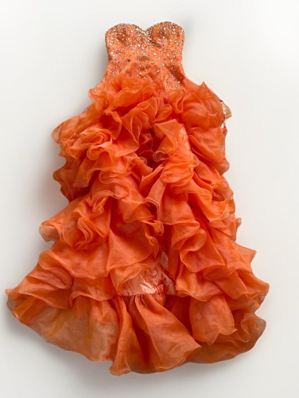 Y2K Cinderella Prom Dress Dramatic Princess Fairy Rhinestone Beaded Sz 14 Orange